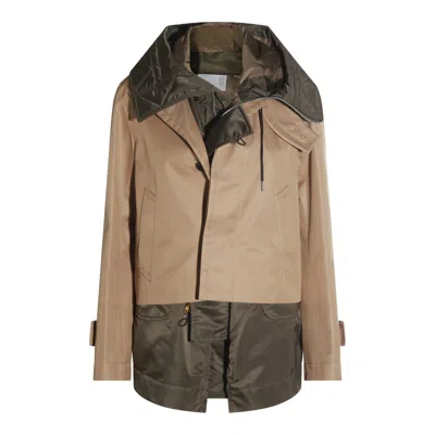 Sacai Hooded Quilted Front Pockets Jacket In Brown