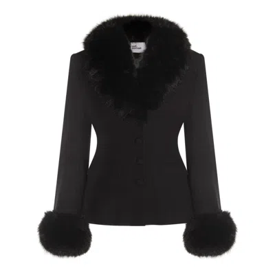 Self-portrait Black Tailored Boucle Fur Jacket Clothing In Black
