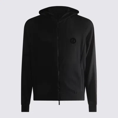 Giorgio Armani Hooded Mesh Texture Elastic Cuffs Jacket In Black