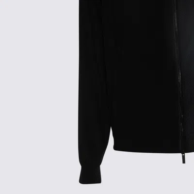 Giorgio Armani Hooded Mesh Texture Elastic Cuffs Jacket In Black