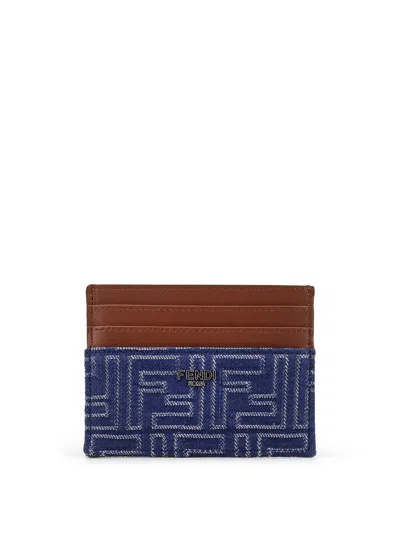 Fendi Jacquard Ff Fabric Cardholder With Denim Effect