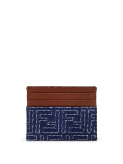 Fendi Jacquard Ff Fabric Cardholder With Denim Effect