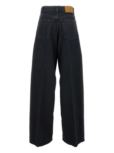 Haikure Wide-leg Jeans With High Waist And Leather Label In Black