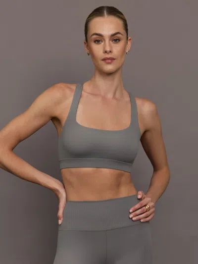 Carbon38 Racerback Bra In Ribbed Melt In Gray