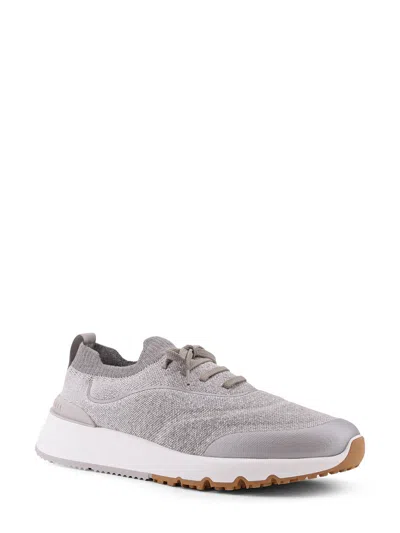 Brunello Cucinelli Knit Low-top Fabric Sneakers In Gray