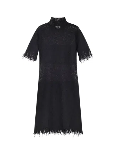 Alexander Mcqueen Lace Dress With Cotton Inserts And Organic Silk In Black