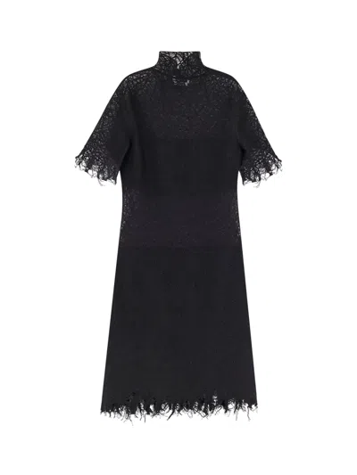 Alexander Mcqueen Lace Dress With Cotton Inserts And Organic Silk In Black
