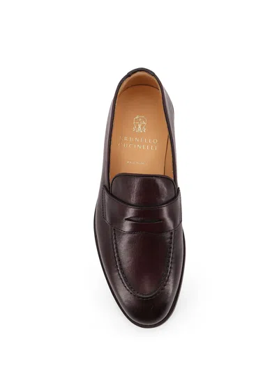 Brunello Cucinelli Leather Slip-on Loafers Rubber Sole In Burgundy