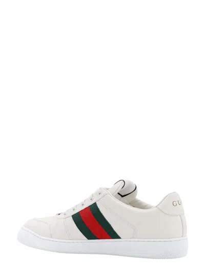 Gucci Leather Sneakers With Lateral Web Band In White