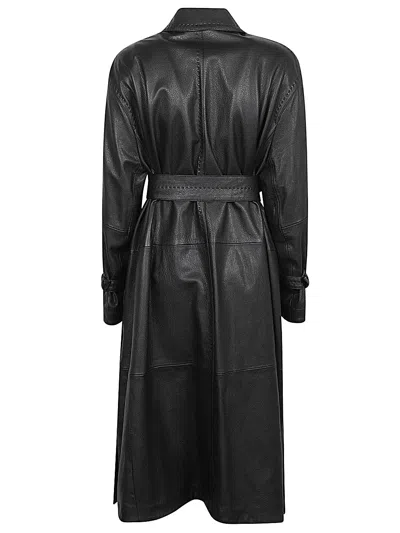 Max Mara Leather Trench Coat In Black