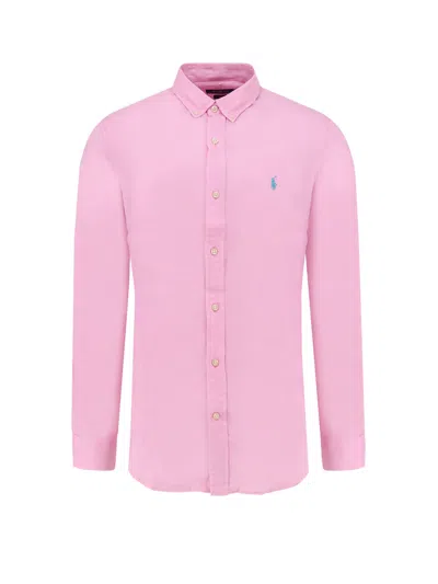 Polo Ralph Lauren Linen Shirt With Logo Embroidery In Pink