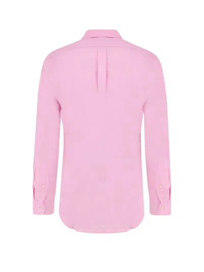 Polo Ralph Lauren Linen Shirt With Logo Embroidery In Pink