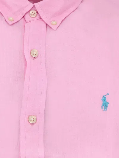 Polo Ralph Lauren Linen Shirt With Logo Embroidery In Pink