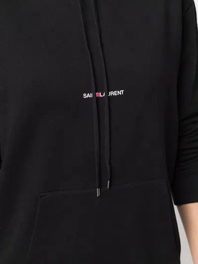 Saint Laurent Black Logo-print Cotton Hoodie In Black