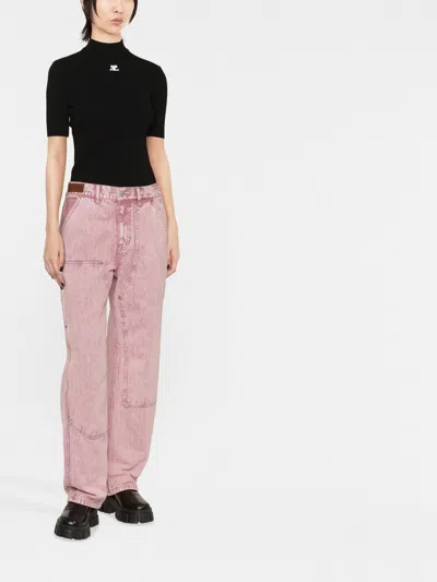 Courrèges Short Sleeves Knit Jumper In Black
