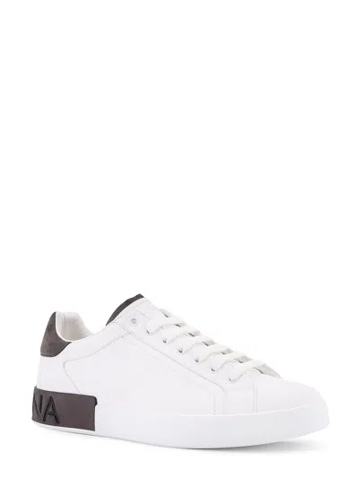 Dolce & Gabbana White Leather Portofino Sneakers In White
