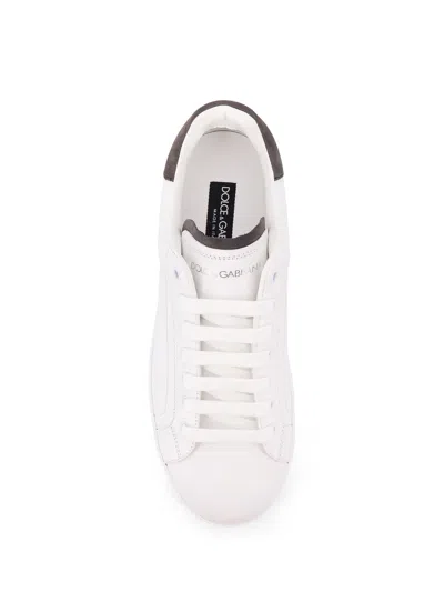 Dolce & Gabbana White Leather Portofino Sneakers In White