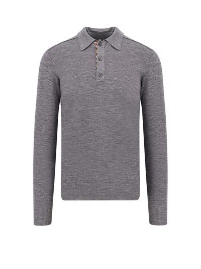 Burberry Wool Polo Sweater With Pointed Collar In Gray