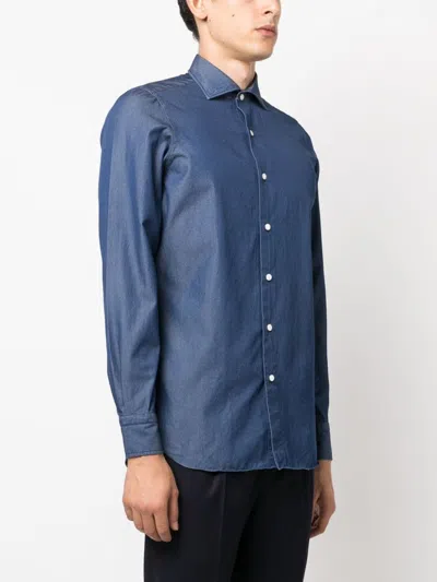 Finamore 1925 Napoli Long-sleeve Denim Shirt In Blue
