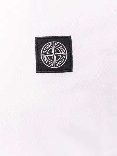 Stone Island Contrasting Trim Logo Patch Cotton Blend Polo Shirt In White