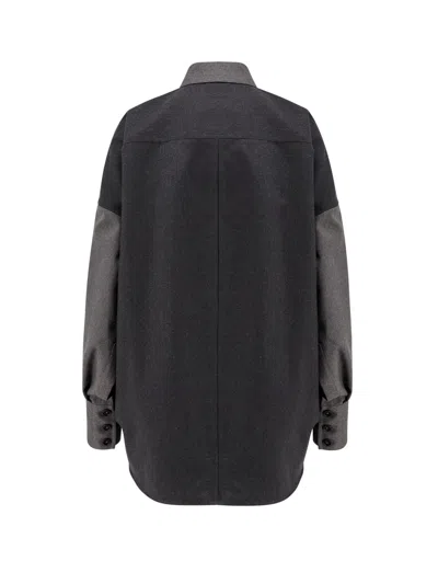 Stella Mccartney Flannel Wool Shirt With Color Block Design In Gray