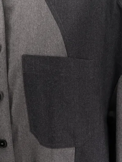 Stella Mccartney Flannel Wool Shirt With Color Block Design In Gray