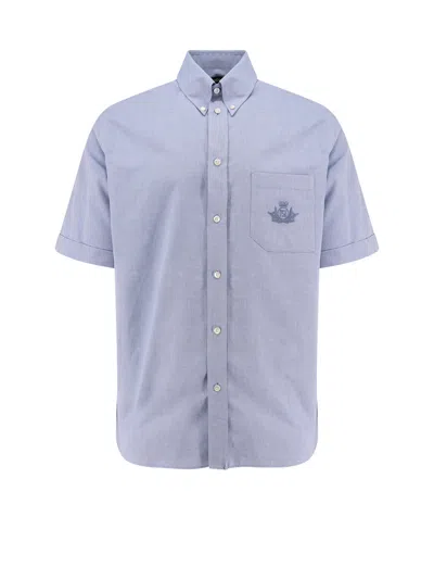 Fendi Embroidered-pocket Short-sleeve Shirt In Blue