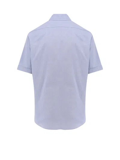 Fendi Embroidered-pocket Short-sleeve Shirt In Blue