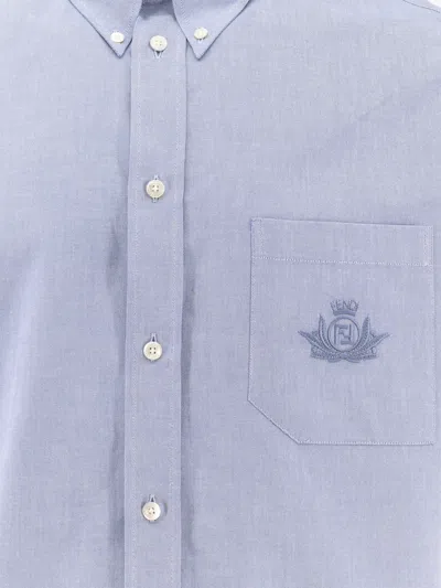 Fendi Embroidered-pocket Short-sleeve Shirt In Blue