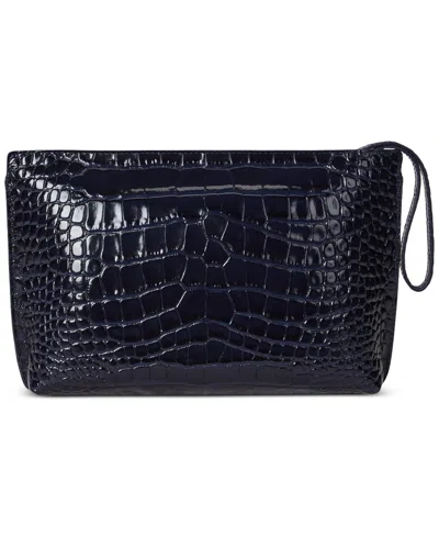 Ralph Lauren Crocodile-embossed Leather Zipper Pouch In Blue