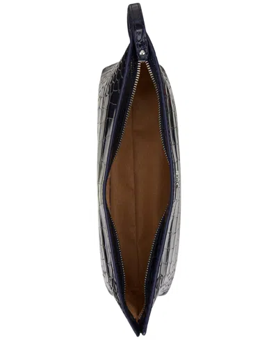 Ralph Lauren Crocodile-embossed Leather Zipper Pouch In Blue