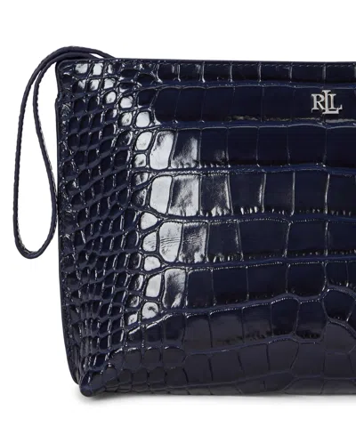 Ralph Lauren Crocodile-embossed Leather Zipper Pouch In Blue