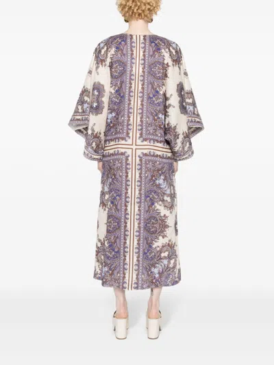 Zimmermann Paisley Print Linen Midi Dress In Purple