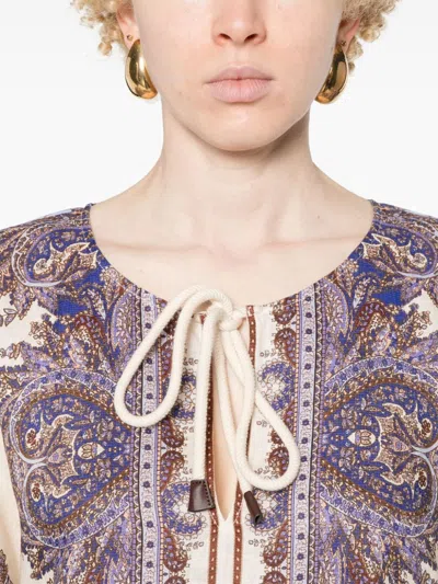 Zimmermann Paisley Print Linen Midi Dress In Purple