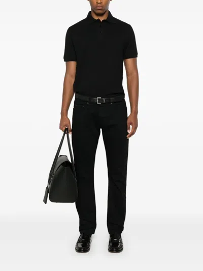 Saint Laurent Classic Cotton Pique Polo Shirt In Black