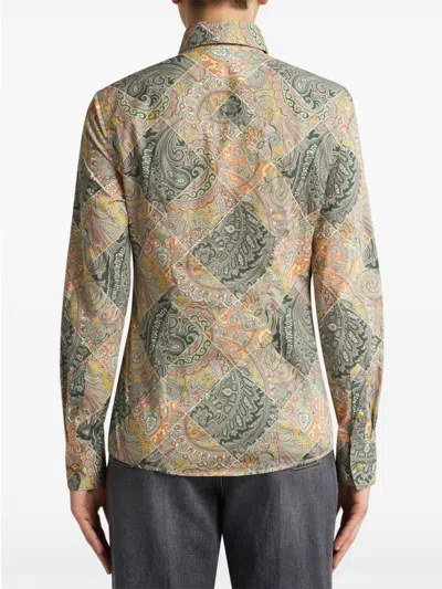Etro Printed Popeline Shirt With Patchwork Paisley Print In Multi