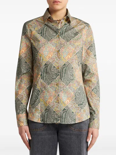 Etro Printed Popeline Shirt With Patchwork Paisley Print In Multi