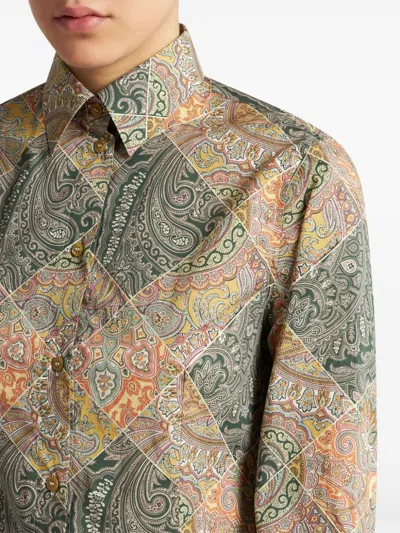 Etro Printed Popeline Shirt With Patchwork Paisley Print In Multi