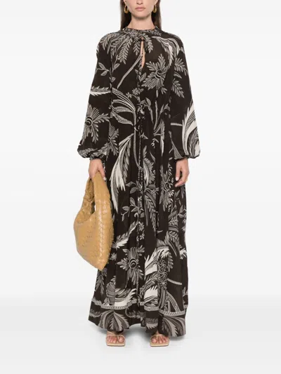 F.r.s . Printed Silk Dress In Black