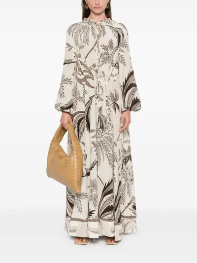 F.r.s . Printed Silk Dress In White