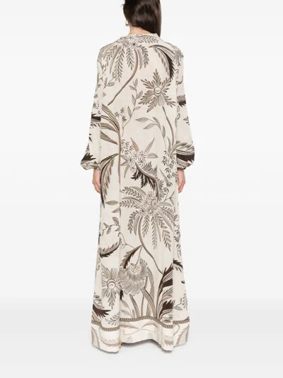 F.r.s . Printed Silk Dress In White