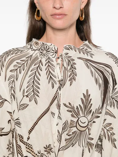 F.r.s . Printed Silk Dress In White