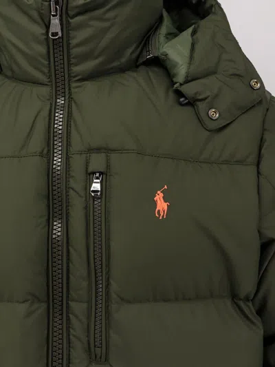 Polo Ralph Lauren Logo Embroidered Hooded Down Jacket In Green