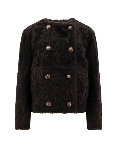 Brunello Cucinelli Reversible Double-breasted Fur Jacket With Button Detailing In Brown