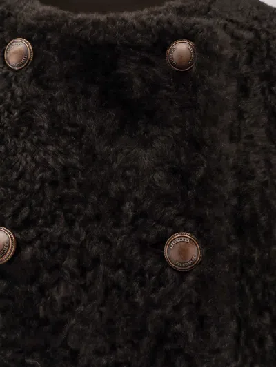 Brunello Cucinelli Reversible Double-breasted Fur Jacket With Button Detailing In Brown
