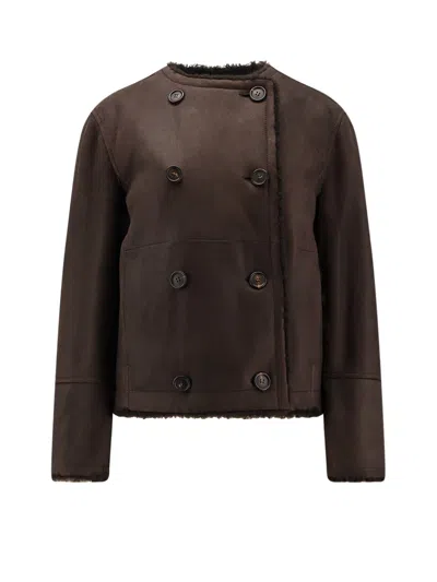 Brunello Cucinelli Reversible Double-breasted Fur Jacket With Button Detailing In Brown