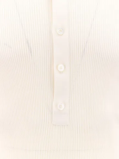 Gucci White Long Sleeved Top In Rib Silk Man In Neutral