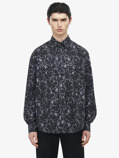 Alexander Mcqueen Feather Print Relaxed Shirt In Black
