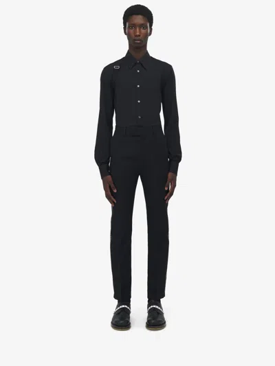 Alexander Mcqueen Raw Edge Canvas Cigarette Trousers In Black