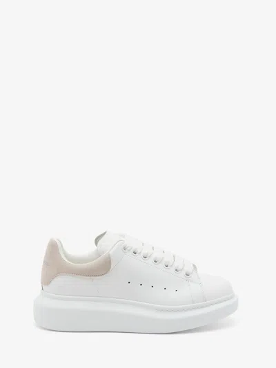Alexander Mcqueen Women White Low Top Sneakers With Logo Lettering On Tongue And Heel In Leather Wom